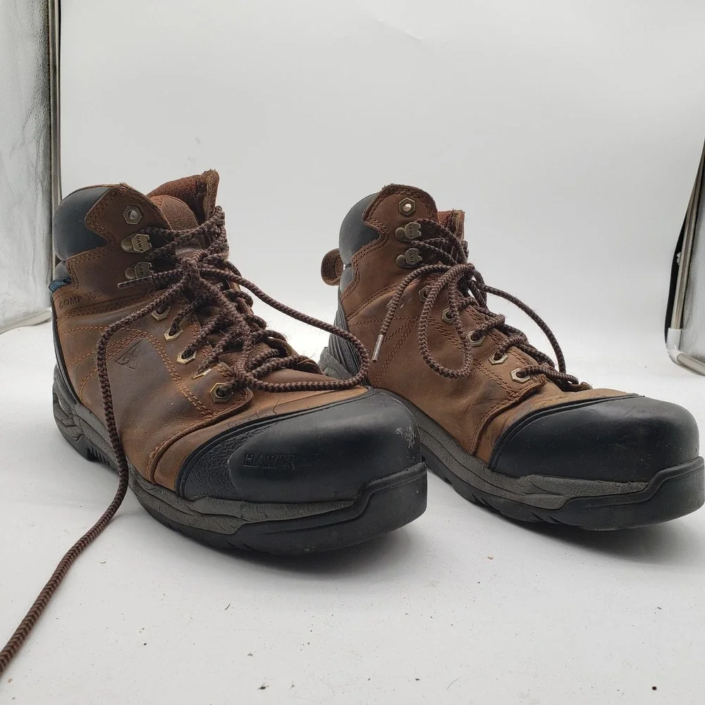 HAWX Boots Mens Size 9.5D‎ Brown Leather Waterproof Comp Toe Work Safety Boots